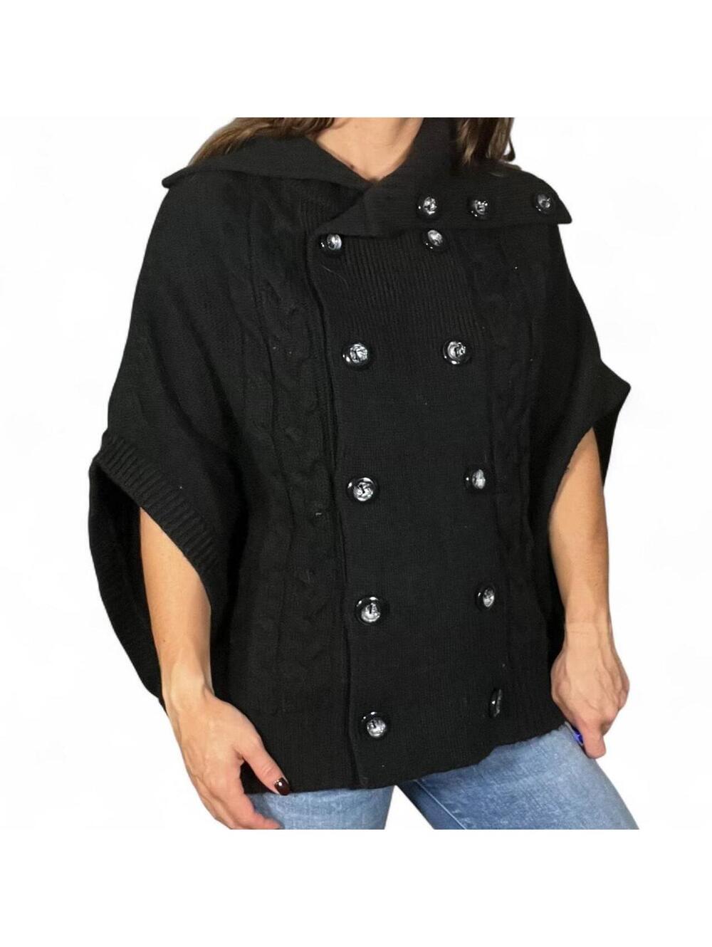 Vertigo Black Cable Knit Poncho Size XL